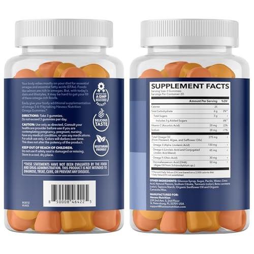 Omega 3 6 9 + DHA Gummies for Adults - Plant-Based Fish Oil Alternative with Chia Seed Oil and Algae - Support Brain and Immune Function - Lemon and Orange Flavors - Vegetarian Friendly - 60 Count - görsel 3