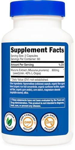 Nutricost Mucuna Pruriens 400mg, 120 Capsules - 800mg Per Serving, Veggie Caps, from Mucuna Pruriens Seed
