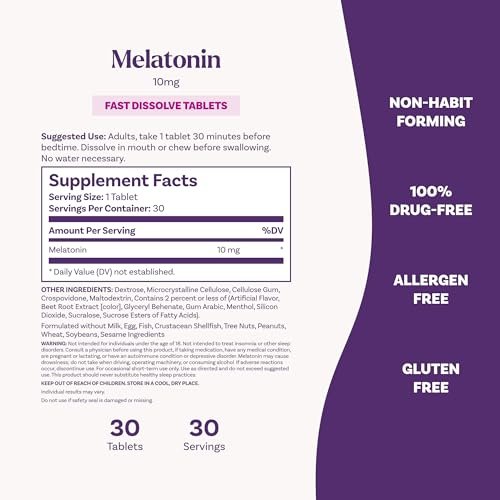 Natrol Fast Dissolve Melatonin 10 mg, Melatonin Supplements for Restful Sleep, Sleep Support for Adults, 60 Citrus-Flavored Tablets, Up to a 60 Day Supply - görsel 7