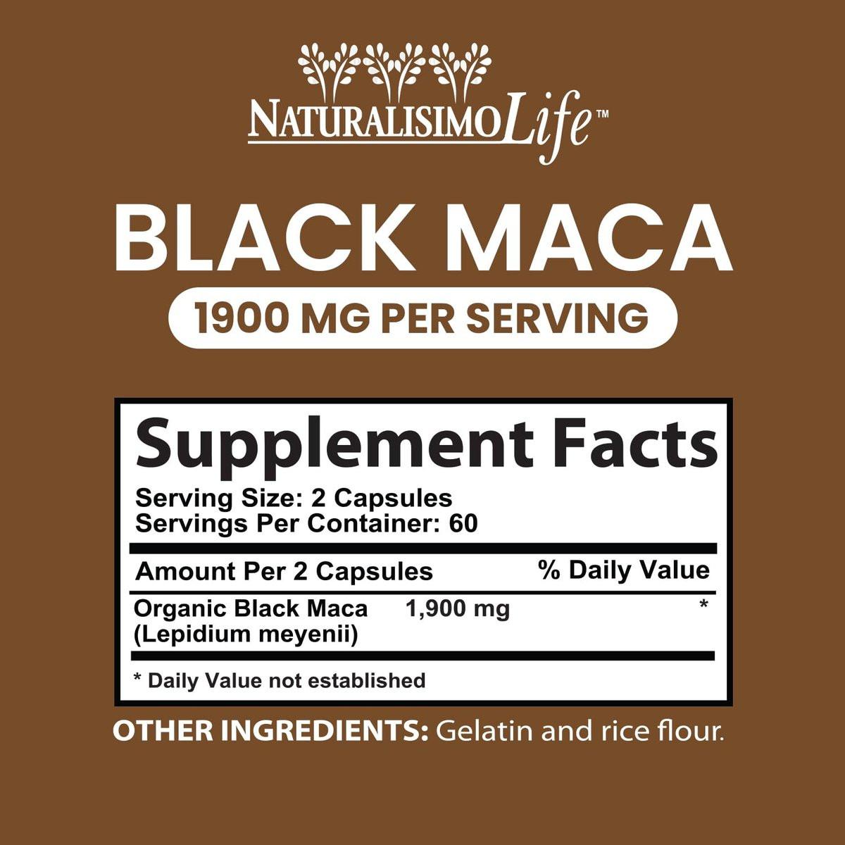 Organic Black Maca 1,900 mg per Serving Natural Energy Booster Peruvian Maca for Men & Women 120 Capsules - görsel 3