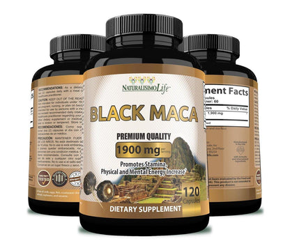 Organic Black Maca 1,900 mg per Serving Natural Energy Booster Peruvian Maca for Men & Women 120 Capsules