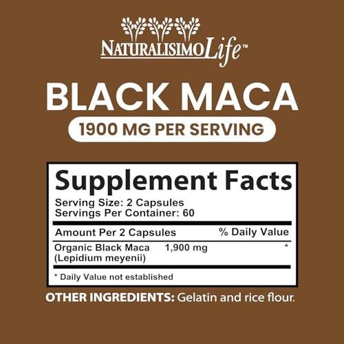 Organic Black Maca 1,900 mg per Serving Natural Energy Booster Peruvian Maca for Men & Women 120 Capsules - görsel 4