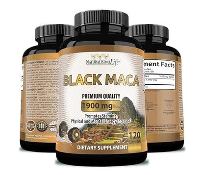 Organic Black Maca 1,900 mg per Serving Natural Energy Booster Peruvian Maca for Men & Women 120 Capsules