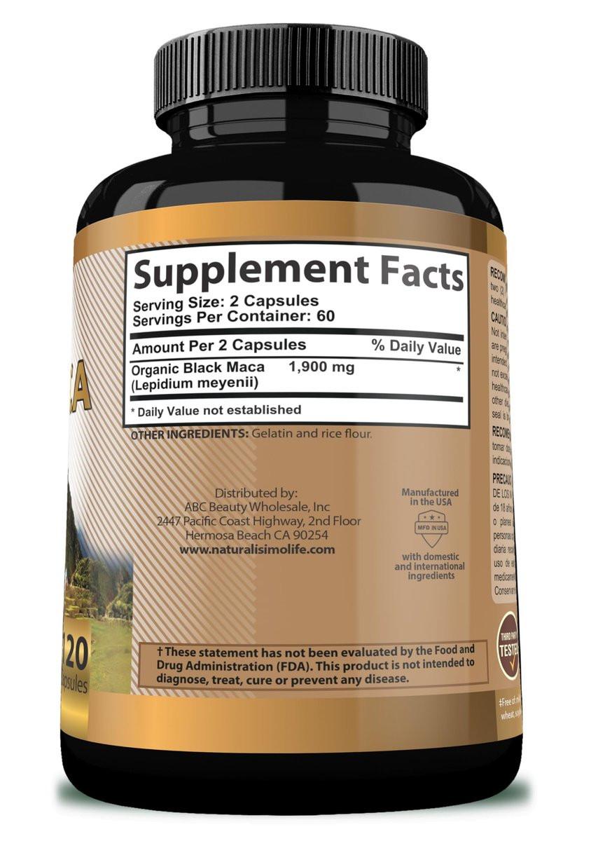 Organic Black Maca 1,900 mg per Serving Natural Energy Booster Peruvian Maca for Men & Women 120 Capsules - görsel 9