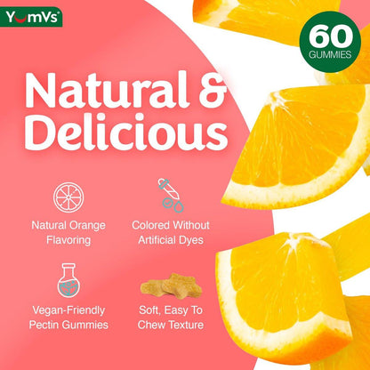 YUM-V'S Glucose Gummies – Fast Acting Glucose Chewable Gummies – Great Tasting – Gluten Free, Vegan, Non-GMO – Orange Natural Flavor – 60 Chewable Gummy for Adults & Kids