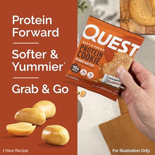 Quest Nutrition Peanut Butter Protein Cookie, 15g Protein, 1g Sugar, 5g Net Carbs, Keto Friendly, High Protein, Low Carb; 4 Count - görsel 7