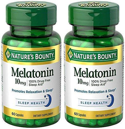 Melatonin 10 mg, 2 Bottles (60 Count) – Nature's Bounty Sleep Supplement