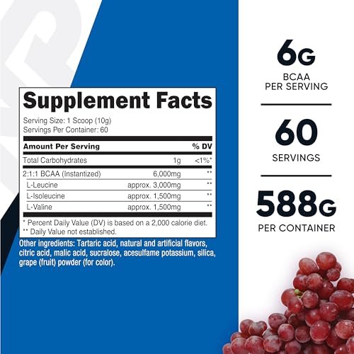 Nutricost BCAA Powder (Grape, 60 Servings) - Optimal 2:1:1 Ratio, Vegetarian Friendly, Non-GMO, Gluten Free - görsel 7