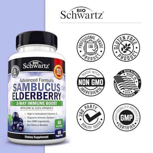 Elderberry Capsules with Zinc and Vitamin C for Adults - Immune Support Vitamins for Women and Men - Black Sambucus Elderberry Vitamin C and Zinc - Immune Defense Multiminerals Supplement, 60 Count - görsel 12