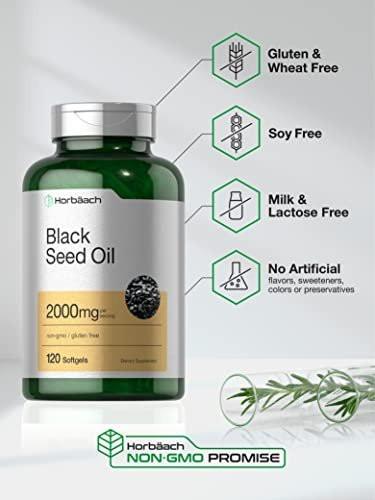 Horbaach Black Seed Oil Cold Pressed Softgel Capsules | 2000mg | 120 Count | Supplement with Omega 6 and 9 | Nigella Sativa | Non-GMO and Gluten Free - görsel 9