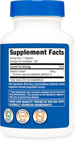 Nutricost Butterbur Extract Capsules (75mg) 120 Capsules - Gluten Free, Non-GMO, Vegetarian Friendly - görsel 1