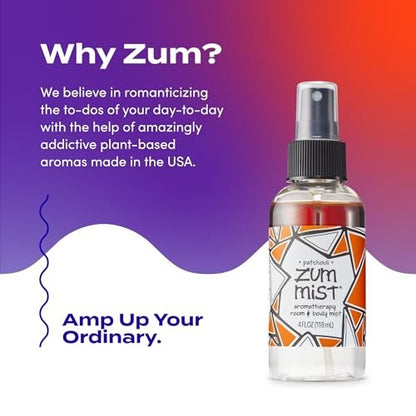 Indigo Wild Zum Mist Room & Body Spray - Aromatherapy Essential Oil Spray - Natural Body Mist & Room Spray - Patchouli Scent - 4 fl oz (2 Pack)