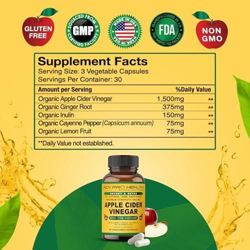 Promethean Wellness ACV Pro Apple Cider Vinegar Capsules Certified Organic with Mother ACV Pills Detox Cleanse Acid Reflux Relief Support Supplement Ginger Root Cayenne Pepper Powder (90 Count) - görsel 12