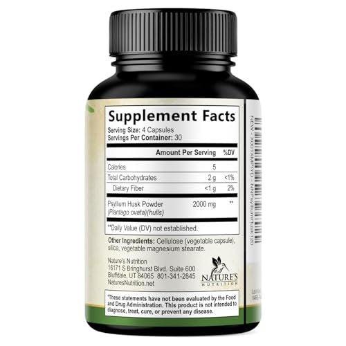 Psyllium Husk Powder 2000mg Per Serving Supplement - Extra Strength Psyllium Fiber Powder - Natural Soluble Fiber Pills, Supports Digestion, Colon Health & Regularity, Bottled in USA - 180 Capsules - görsel 12