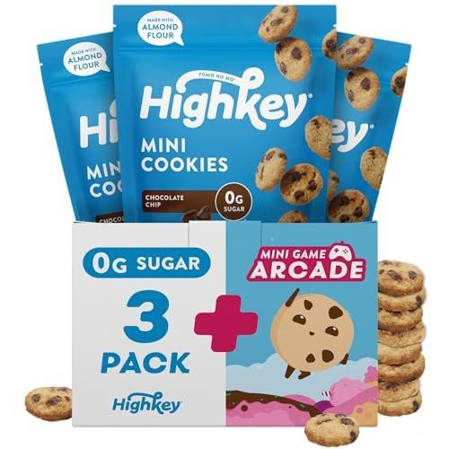 HighKey Keto Chocolate Chip Mini Cookies - Gluten Free Sugar Free Cookies Keto Snack Low Carb Snacks Healthy Protein Diabetic Dessert Food Low Sugar Treat Diet Friendly Sweets 3 Pack + Arcade - görsel 2