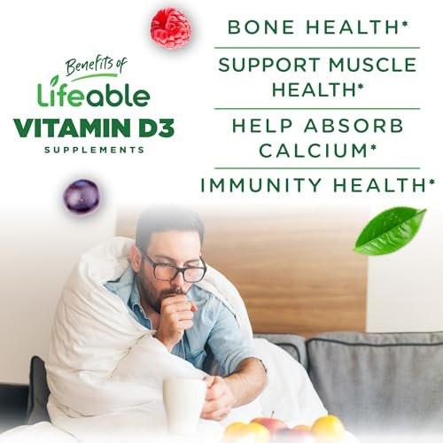 Vitamin D Gummies for Adults | 5000 IU | Great Tasting D3 Vitamin | Immune Support and Healthy Bones Vitamin D Supplement for Men, Women | 90 Gummies | Lifeable - görsel 4