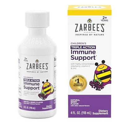 Zarbee's Elderberry Syrup for Kids, Daily Immune Support with Vitamin C & Zinc, Childrens Liquid Supplement, Natural Berry Flavor, 4 fl oz