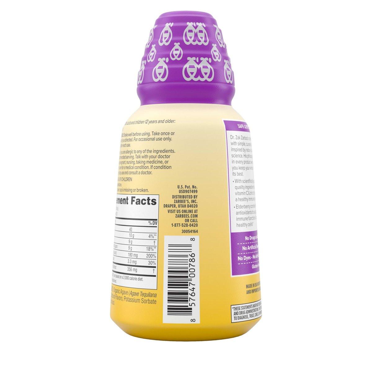 Zarbee's Liquid Daily Immune Support, High Concentrate Liquid, with Real Elderberry Vitamin C & Zinc, Black Elderberry Flavor, For Daytime Use, 8 Fl Oz - görsel 1