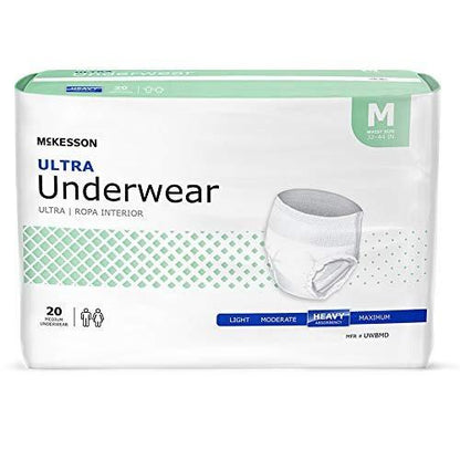 McKesson Ultra Adult Incontinence Underwear, [20 Count], Heavy Absorbency, Medium, 32-44 in. Unisex Bladder Leak Protection, Pull-On Style with Tear-Away Sides, Postpartum and Incontinence Support