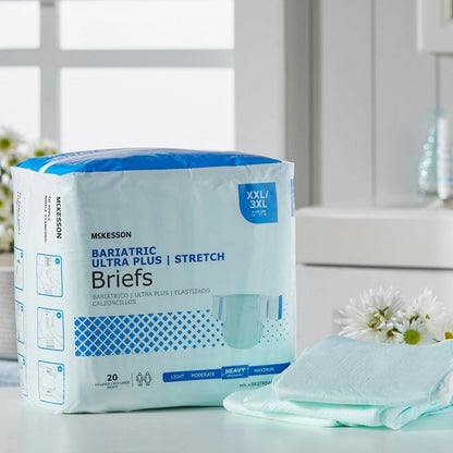 McKesson Ultra Plus Stretch Briefs, [20 Count], XXL/3XL, 58-77 in. Incontinence Adult Diapers, Heavy Absorbency, Unisex, Disposable, Elastic Leg Gathers and Contoured Fit for Men and Women