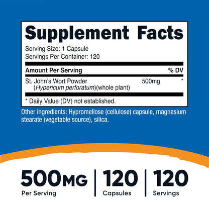 Nutricost St John’s Wort Capsules (500mg) 120 Capsules - Vegetarian, Gluten Free and Non-GMO