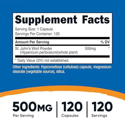 Nutricost St John’s Wort Capsules (500mg) 120 Capsules - Vegetarian, Gluten Free and Non-GMO