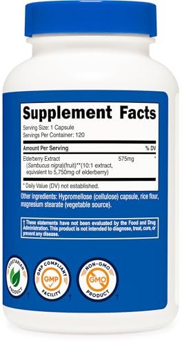 Nutricost Elderberry Capsules 575mg (120 Capsules) - Black Elderberry, Vegetarian, Gluten Free and Non-GMO Supplement