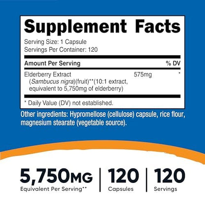 Nutricost Elderberry Capsules 575mg (120 Capsules) - Black Elderberry, Vegetarian, Gluten Free and Non-GMO Supplement