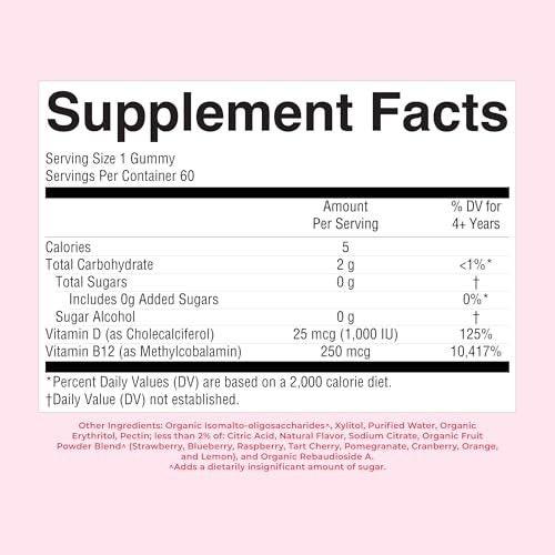 MARYRUTH'S Vitamin D3 + B12 Gummies for Ages 4+ | Sugar Free | Bone Health | Immune Support | Energy Metabolism | Cognitive Function | Vegan | Non-GMO | Gluten Free | 60 Servings | 2 Month Supply - görsel 3