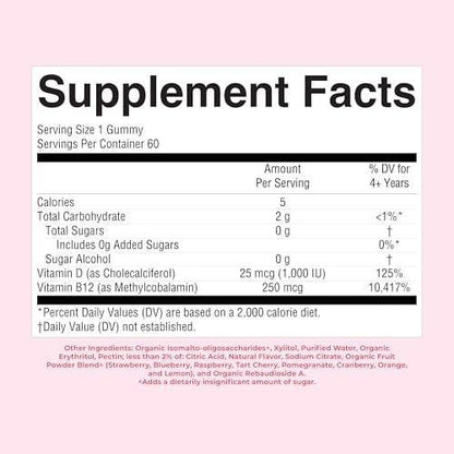 MARYRUTH'S Vitamin D3 + B12 Gummies for Ages 4+ | Sugar Free | Bone Health | Immune Support | Energy Metabolism | Cognitive Function | Vegan | Non-GMO | Gluten Free | 60 Servings | 2 Month Supply