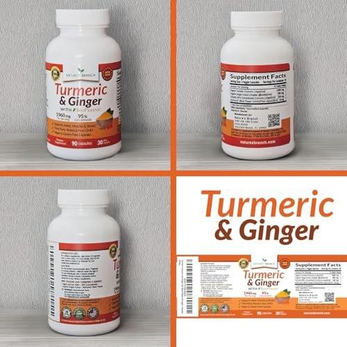 Turmeric and Ginger Supplement for Joint Support & Muscle Comfort – 1960mg Organic Turmeric Curcumin with BioPerine Black Pepper Extract for Men & Women, 95% Curcuminoids, Vegan Non GMO – 90 Capsules - görsel 3