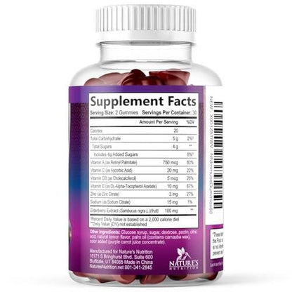 Elderberry Immune Support Gummies - 3X Strength Sambucus Elderberry Gummy with Vitamin C, D3 & Zinc - Nature’s Black Elderberry Extract - Immune Support Supplement for Adults & Kids - 120 Gummies