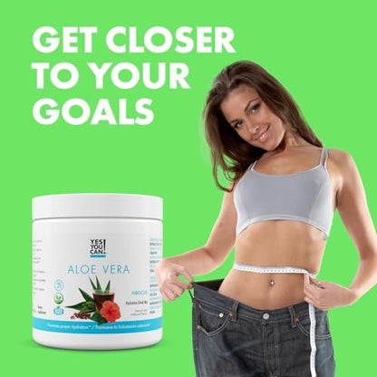 Yes You Can! Aloe Vera Powder Drink Mix - Hydration Booster Infused with Pure Organic Aloe Vera Extract - Delicious Flavors - Made in USA - Antioxidant Rich - Hibiscus Flavor - 40 Servings