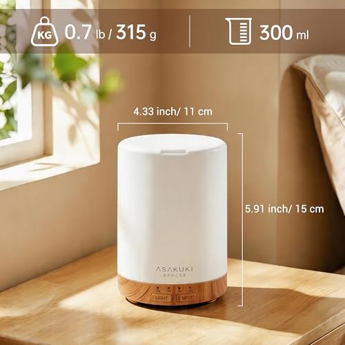 ASAKUKI Essential Oil Diffuser for Home, 300 ml Humidifier with Automatic Shut-Off, Quiet Aromatherapy Diffuser with 7 LED Lights for Living Room, Kitchen, Bedroom, Hotel - Light Brown - görsel 8