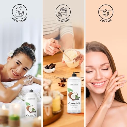 Majestic Pure Fractionated Coconut Oil - Relaxing Massage Oil, Liquid Carrier Oil for Diluting Essential Oils - Skin, Lip, Body & Hair Oil Moisturizer & Softener - 16 fl oz (Pack of 2) - görsel 1