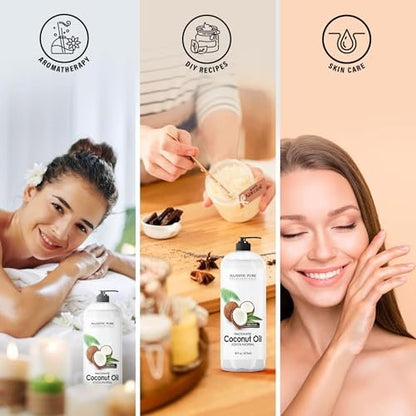 Majestic Pure Fractionated Coconut Oil - Relaxing Massage Oil, Liquid Carrier Oil for Diluting Essential Oils - Skin, Lip, Body & Hair Oil Moisturizer & Softener - 16 fl oz (Pack of 2)