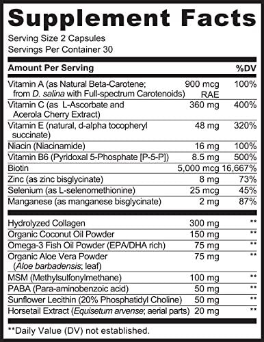 NATURELO Hair, Skin and Nails Vitamins - 5000 mcg Biotin, Collagen, Natural Vitamin E - Supplement for Healthy Skin, Hair Growth for Women and Men – 60 Capsules - görsel 16