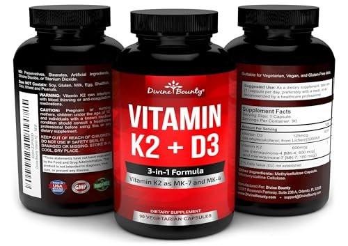 Divine Bounty Vitamin K2 (MK7 & MK4) with D3 Supplement - Vitamin K & D as MK-7 100mcg, MK-4 500mcg, and 5000 IU Vitamin D3 3-in-1 Formula - Bone and Heart Support - 90 Non-GMO Vegetarian Capsules - görsel 8