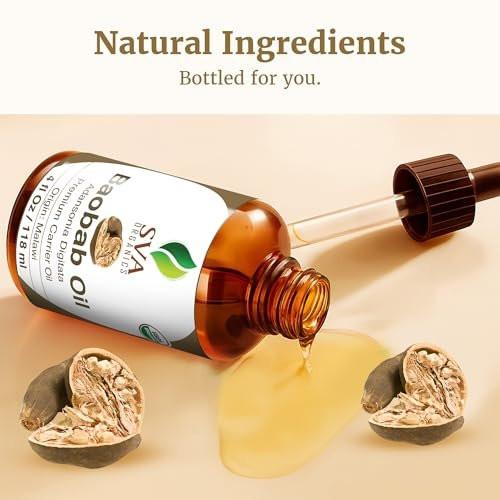 SVA Baobab Seed Oil Organic - 4 Fl Oz – 100% Natural Cold Pressed Organic Baobab Oil - for Face, Skin Care, Hair Care, Scalp Massage & Body Massage – Carrier Oil with Dropper - görsel 5