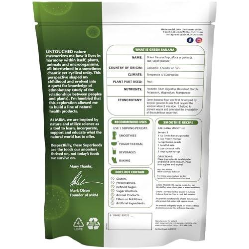 MRM Organic Green Banana Powder Superfood - Prebiotic-Fiber, Digestive Resistant Starch, Flour Alternative for Baking, Cooking and Shakes, Gluten‑Free, Vegan, Non-GMO verified-40 Servings - görsel 3