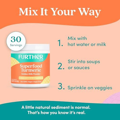 Further Food Superfood Turmeric Root Powder - Maximum Absorption, Natural Immune Booster, Golden Milk Blend, Sugar Free, Keto, Vegan, Non-GMO, 2.12 Oz
