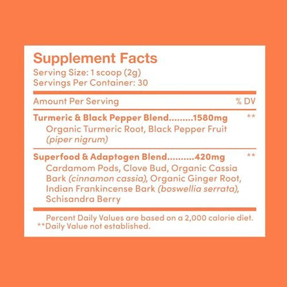 Further Food Superfood Turmeric Root Powder - Maximum Absorption, Natural Immune Booster, Golden Milk Blend, Sugar Free, Keto, Vegan, Non-GMO, 2.12 Oz