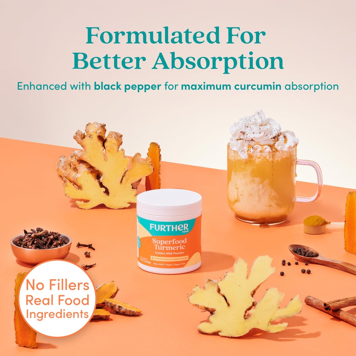 Further Food Superfood Turmeric Root Powder - Maximum Absorption, Natural Immune Booster, Golden Milk Blend, Sugar Free, Keto, Vegan, Non-GMO, 2.12 Oz - görsel 11