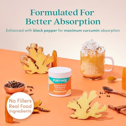Further Food Superfood Turmeric Root Powder - Maximum Absorption, Natural Immune Booster, Golden Milk Blend, Sugar Free, Keto, Vegan, Non-GMO, 2.12 Oz