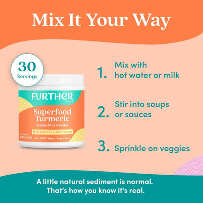 Further Food Superfood Turmeric Root Powder - Maximum Absorption, Natural Immune Booster, Golden Milk Blend, Sugar Free, Keto, Vegan, Non-GMO, 2.12 Oz