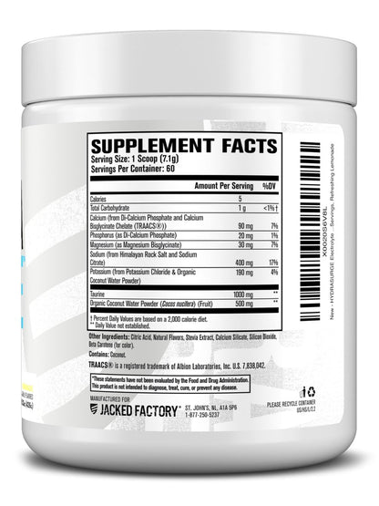 Jacked Factory HYDRASURGE Electrolyte Powder - Hydration Supplement w/Key Minerals, Himalayan Sea Salt, Coconut Water - Keto Friendly, Naturally Sweetened - 60 Servings, Refreshing Lemonade