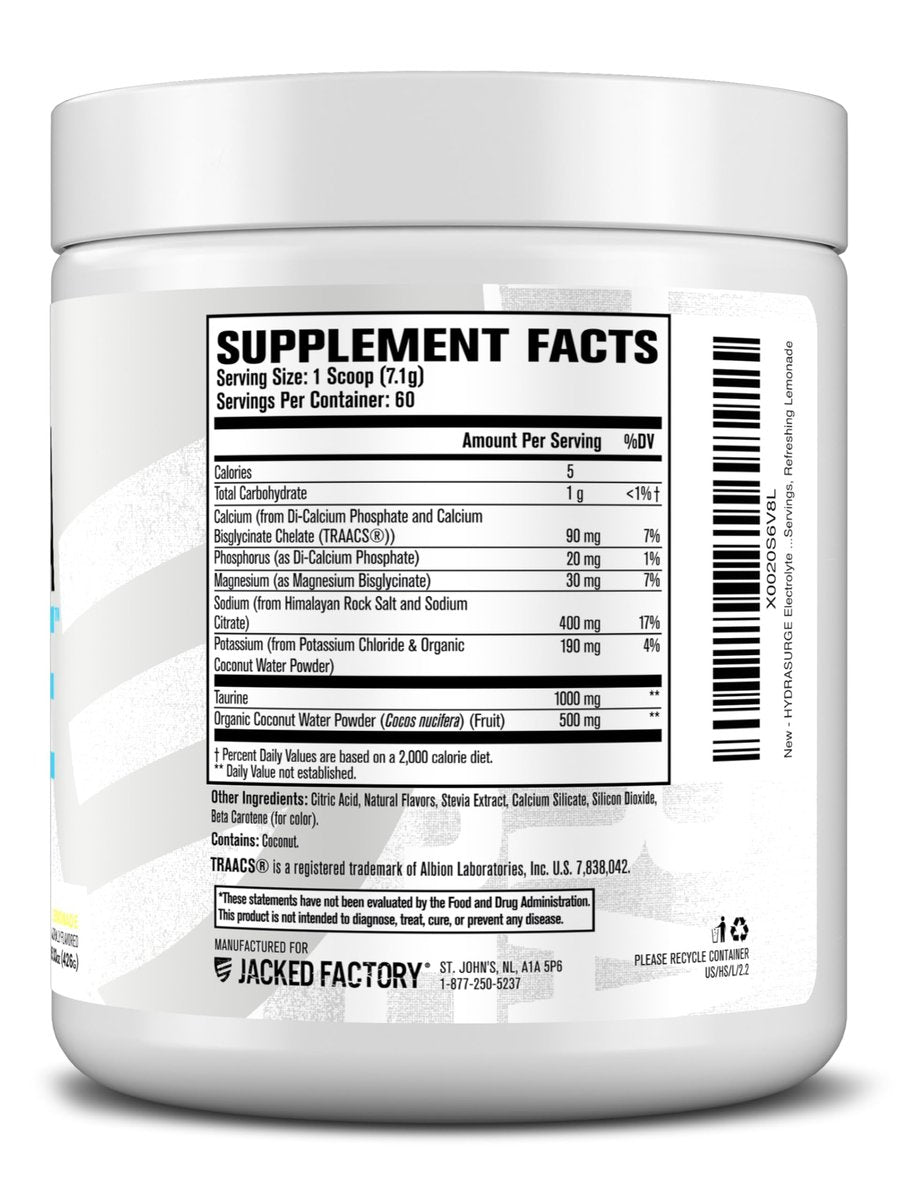 Jacked Factory HYDRASURGE Electrolyte Powder - Hydration Supplement w/Key Minerals, Himalayan Sea Salt, Coconut Water - Keto Friendly, Naturally Sweetened - 60 Servings, Refreshing Lemonade - görsel 9