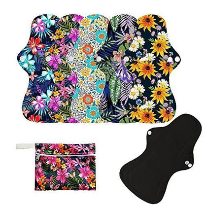6pcs Reusable Incontinence Pads Reusable Waterproof Reusable Menstrual Pad Sets Including 5Pcs Heavy Flow Menstrual Pads Mama Cloth Sanitary Napkins + 1Pc Mini Wet Bag