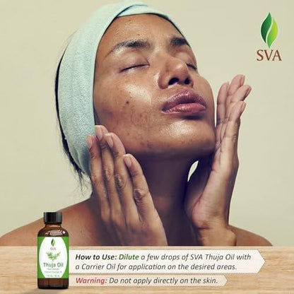 SVA Thuja Essential Oil – 1 Fl Oz – 100% Natural Thuja Oil - for Diffuser, Hair Care, Face, Skin Care, Aromatherapy, Scalp and Body Massage, Soap and Candle Making - with Dropper