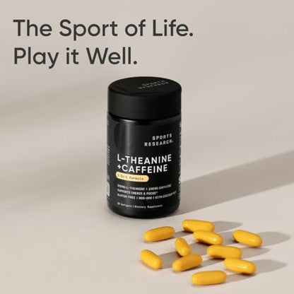Sports Research L-Theanine Supplement with Caffeine & Coconut MCT Oil - Focused Energy, Alertness & Relaxation Without Drowsiness - 200mg L Theanine, 100mg Organic Caffeine - 60 Liquid Softgels